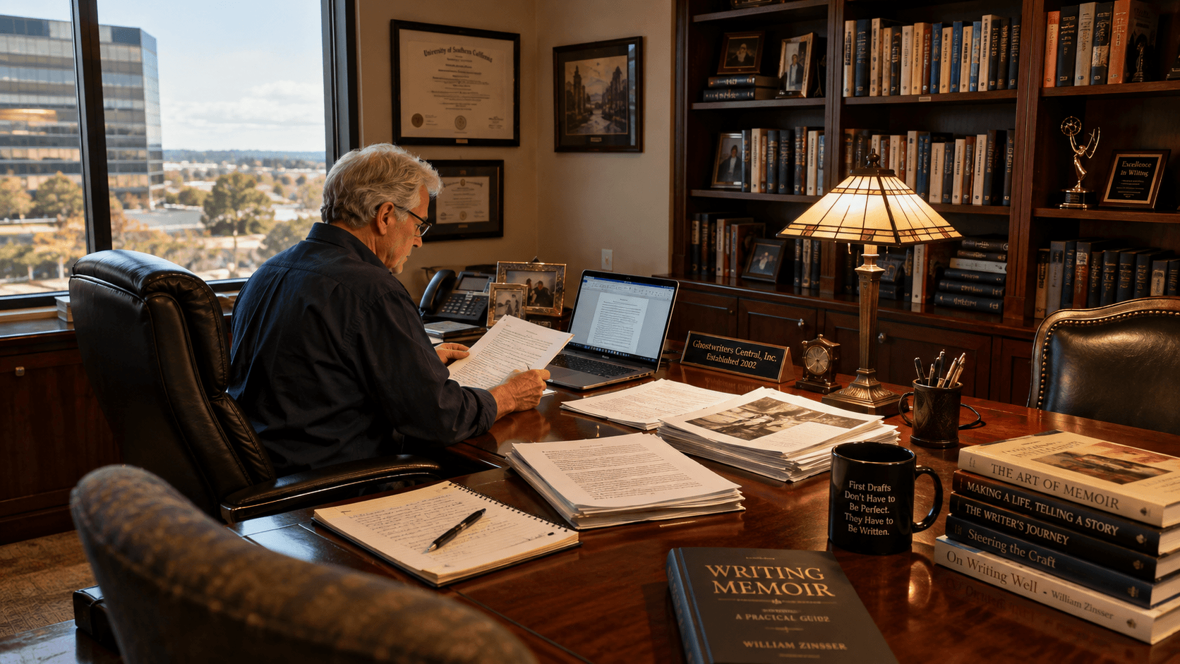 An experienced ghostwriter in his office. Been there. Done that. Still doing it.